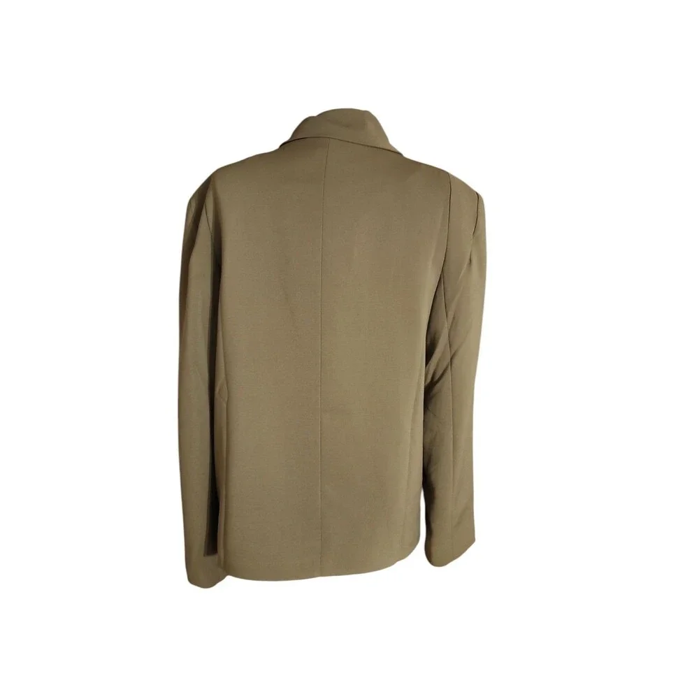 Quince Open Front Blazer Womens L Stretch Crepe Olive Office Career Shark Hem - Picture 4 of 11
